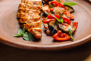Chicken breast with grilled eggplants and peppers-2.