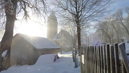 Kirche Brunndöbra Wintermorgen