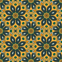 Abstract seamless pattern with mandala flower. Mosaic, tile. Floral background. Vector illustration.    