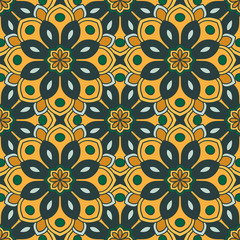Abstract seamless pattern with mandala flower. Mosaic, tile. Floral background. Vector illustration.    