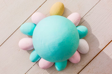 Colored easter eggs on blue background