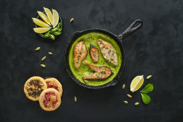 Grilled green masala fish.

