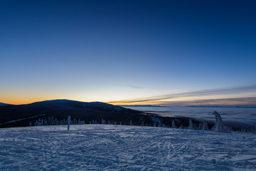 Winter trekking Beskidy mountains Rysianka