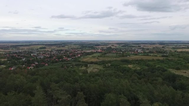 Footage of drone hovering above Sobotka village in Poland. Video was filmed during autumn 2018