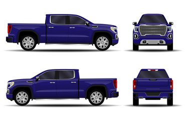 realistic car. truck, pickup. front view  side view  back view. © kupchynskyi12