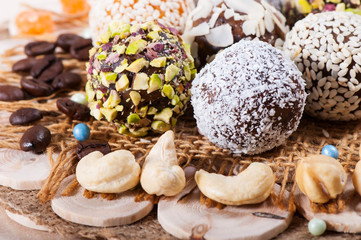 Candies from sweet dates and nuts, sweets from the east. Fitness food.