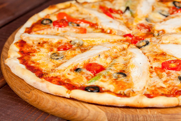  appetizing, fresh pizza on the table, for a design decoration in cooking