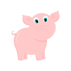 Vector illustration of cute cartoon pig isolated on white background.
