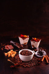 The invigorating morning coffee with sweets. It can be used as a background