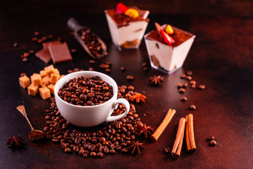 The invigorating morning coffee with sweets. It can be used as a background