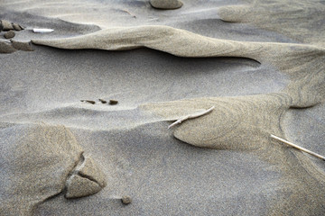 sculpture naturel  sur le sable d'une plage , faite par le vent et la pluie