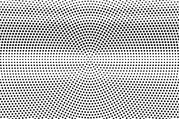 Black on white round halftone texture. Horizontal dotwork gradient. Halftone vector background.