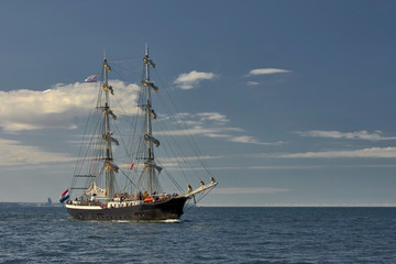 Naklejka na ściany i meble Sailing boat during a cruise on the sea. Baltic Sea