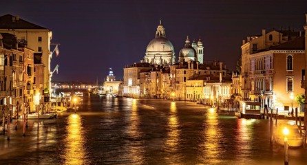 Obraz na płótnie Canvas Italy beauty, night cathedral Santa Maria della Salute on Grand canal in Venice , Venezia