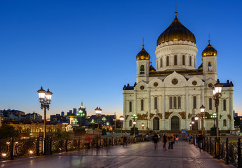 Fototapeta na wymiar The Cathedral Of Christ The Savior At Night, Moscow, Russia