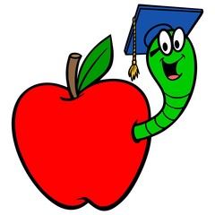 Bookworm in Apple - A vector cartoon illustration of a Bookworm in an Apple.