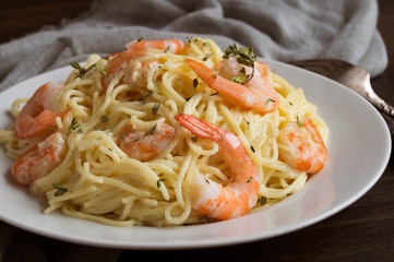 spaghetti cream cheese white sauce with shrimp - Italian food style