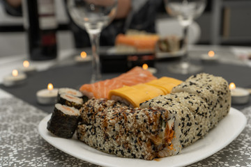 Different sushi. Dinner for two