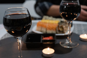 Sushi and wine for two