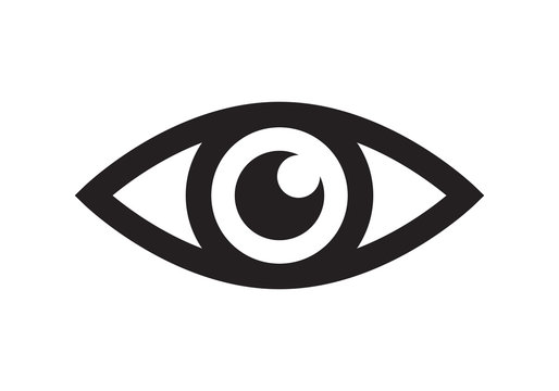 Eye icon, black isolated on white background, vector illustration.