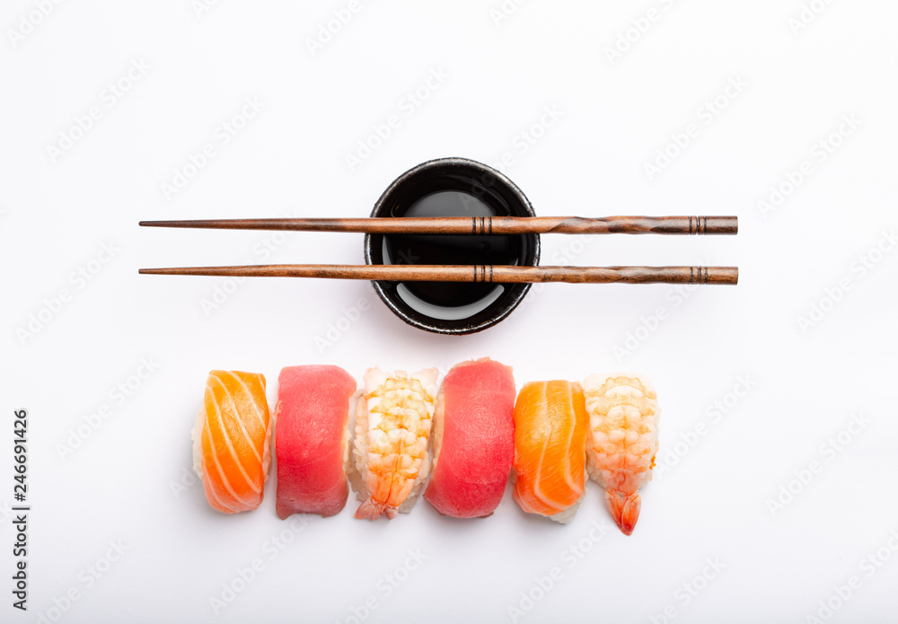 Wall mural sushi on white background