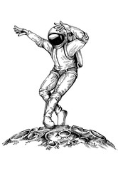 Dancing astonaut. Character for t-shirt design, tattoo.