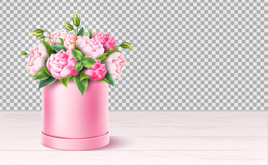 Vector rose flower box valentines day realistic