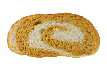 Sliced bread two-colored on a white background. Sliced pieces of bread on a white background. Sliced pieces of bread are two-colored on a white background