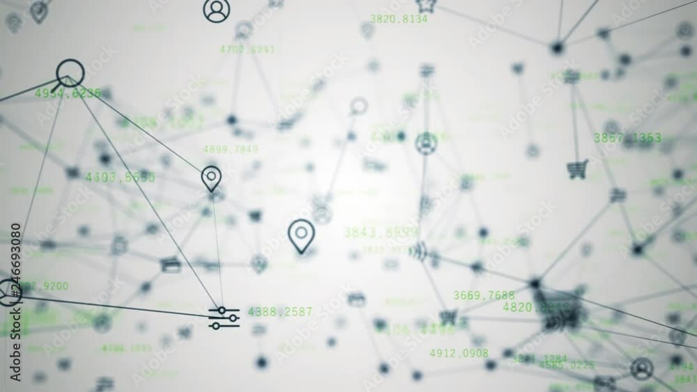 Poster background of randomly moving network and internet related things. online shopping, social networks,