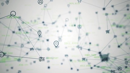 Background of randomly moving network and internet related things. Online shopping, social networks, connections, global connections. Seamless loop 4k animation - Powered by Adobe