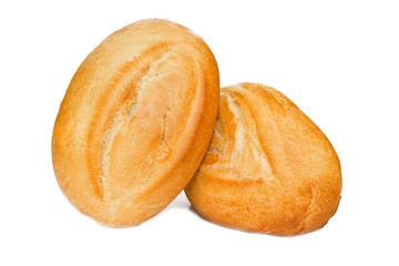 Two bread rolls isolated on white background 