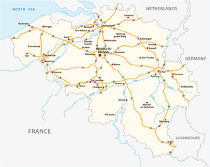 Obraz premium Belgium motorway vector map with labeling