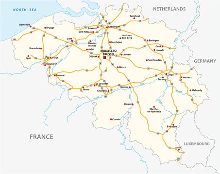 Belgium motorway vector map with labeling