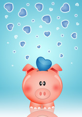 Funny piggy bank with heart