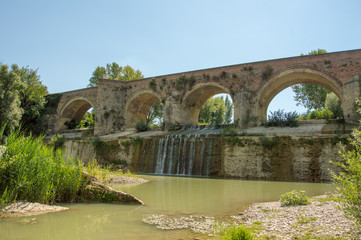 Meldola, Italy, bridge "Ponte dei Veneziani" was built in the fifteenth century and connects Bidente river with Ronco river