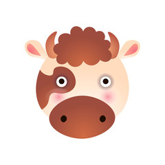 Cute Spotted Cow Face, Baby Animal Head Vector Illustration