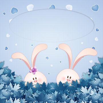 illustration of two bunnies in foliage