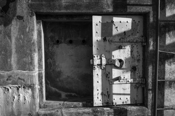 Rusting steel door at Fort Worden - an abandonded WWI era military installation