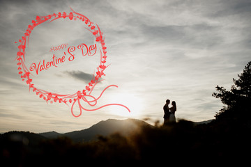 silhouettes of a couple, at sunset, for commercials and banners, valentine day