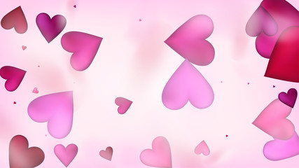 Red, Pink Hearts Vector Confetti. Valentines Day Tender Pattern. Elegant Gift, Birthday Card, Poster Background Valentines Day Decoration with Falling Down Hearts Confetti. Beautiful Pink Sparkles