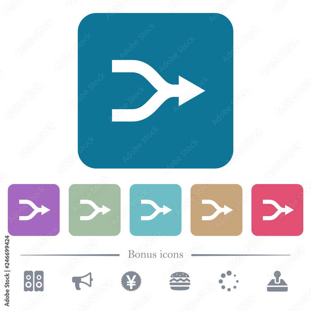 Poster merge arrows flat icons on color rounded square backgrounds