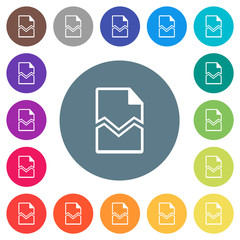 Broken page flat white icons on round color backgrounds
