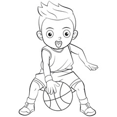 Cartoon playing basketball in outline