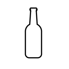 Simple abstract black and white icon from a bottle of fresh, foamy tasty refreshing beer and copy space on a white background. Vector illustration