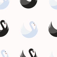 Seamless pattern with white and black swans