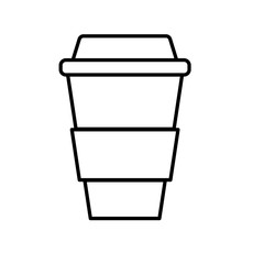 Simple abstract black and white icon of hot tasty coffee in a thermocup, paper cup for carrying with you and copy space on a white background. Vector illustration