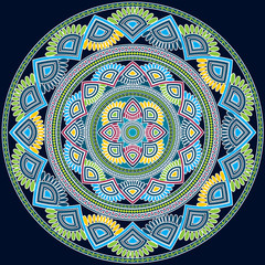 Round соlored mandala on dark background