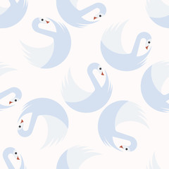 Seamless pattern with white swans in chessboard order turning around