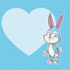bunny over blue background with heart