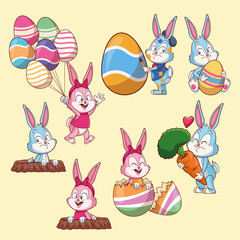 Easter rabbits and eggs cartoons